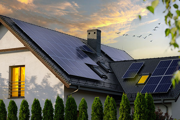 Residential house with solar panels